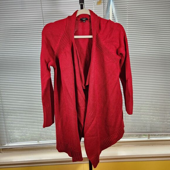 Talbots $119 Medium Petite Red Open Cascading Long Chunky Knit Cardigan Sweater - Picture 1 of 8